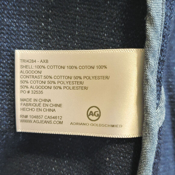 AG Adriano Goldschmied Blue Denim Zip Front Jacket Frayed Trim Casual Chic M - Picture 14 of 16